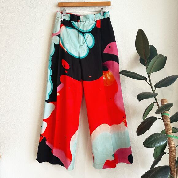 Kit Pants - The Kit Womens Wide Leg Leigh Trouser Pants Size 6 Pleated Front Baggy Abstract